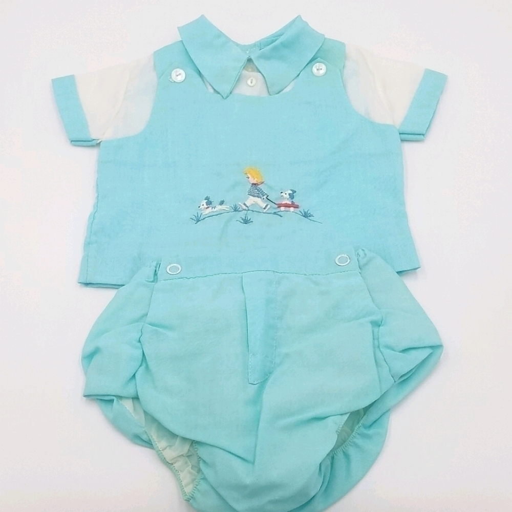 Vintage Handmade Set Boy Dog Shirt Shorts NB